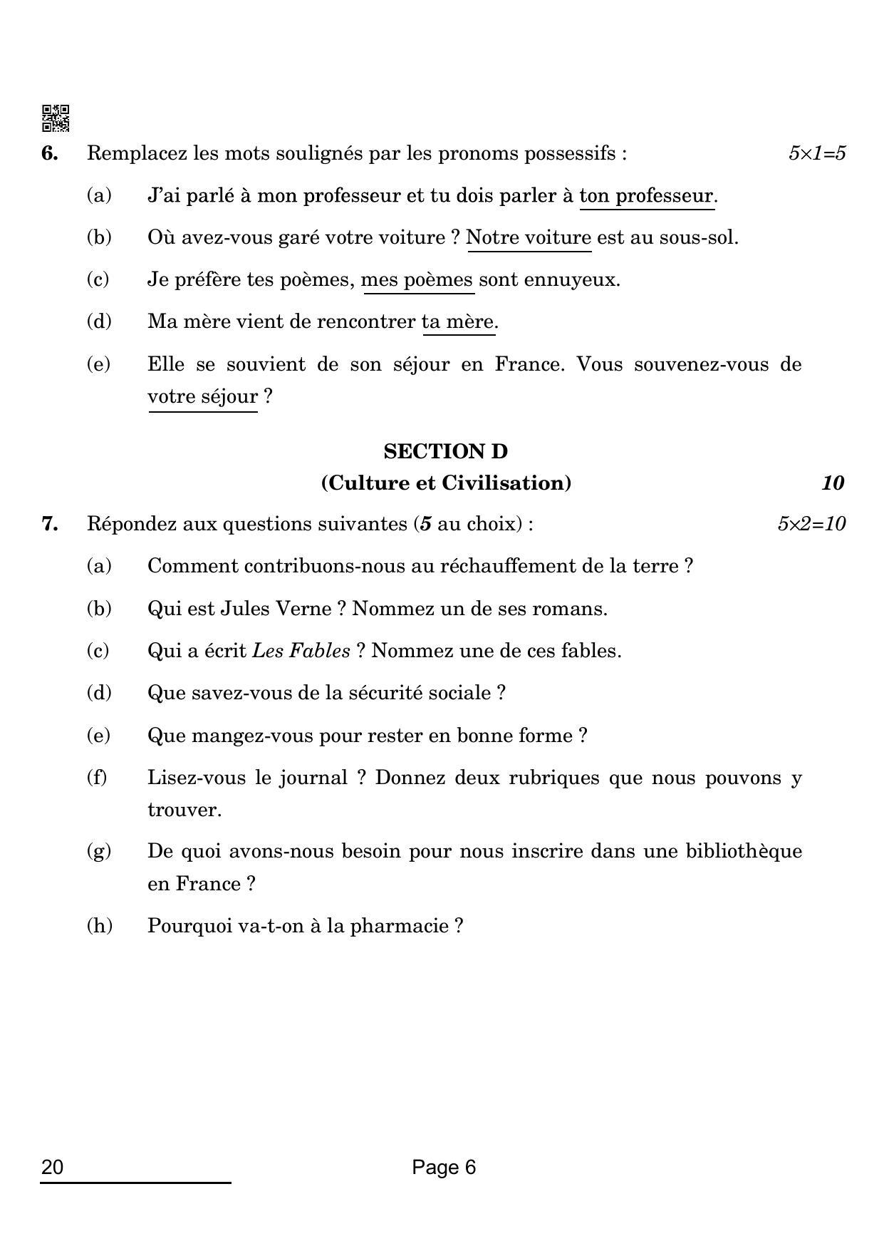 CBSE Class 10 20_French 2022 Question Paper - Page 6
