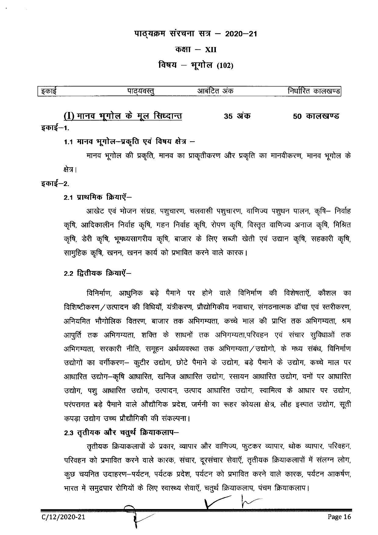 CGBSE Class 12th Syllabus 20212022 Geography IndCareer Docs