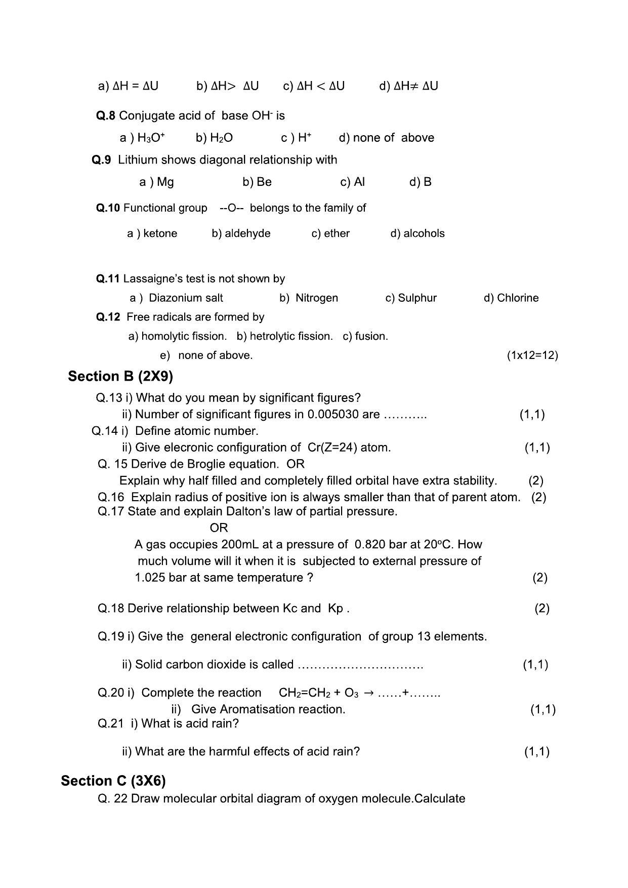 HP Board Class 11 Chemistry Model Paper - Page 2