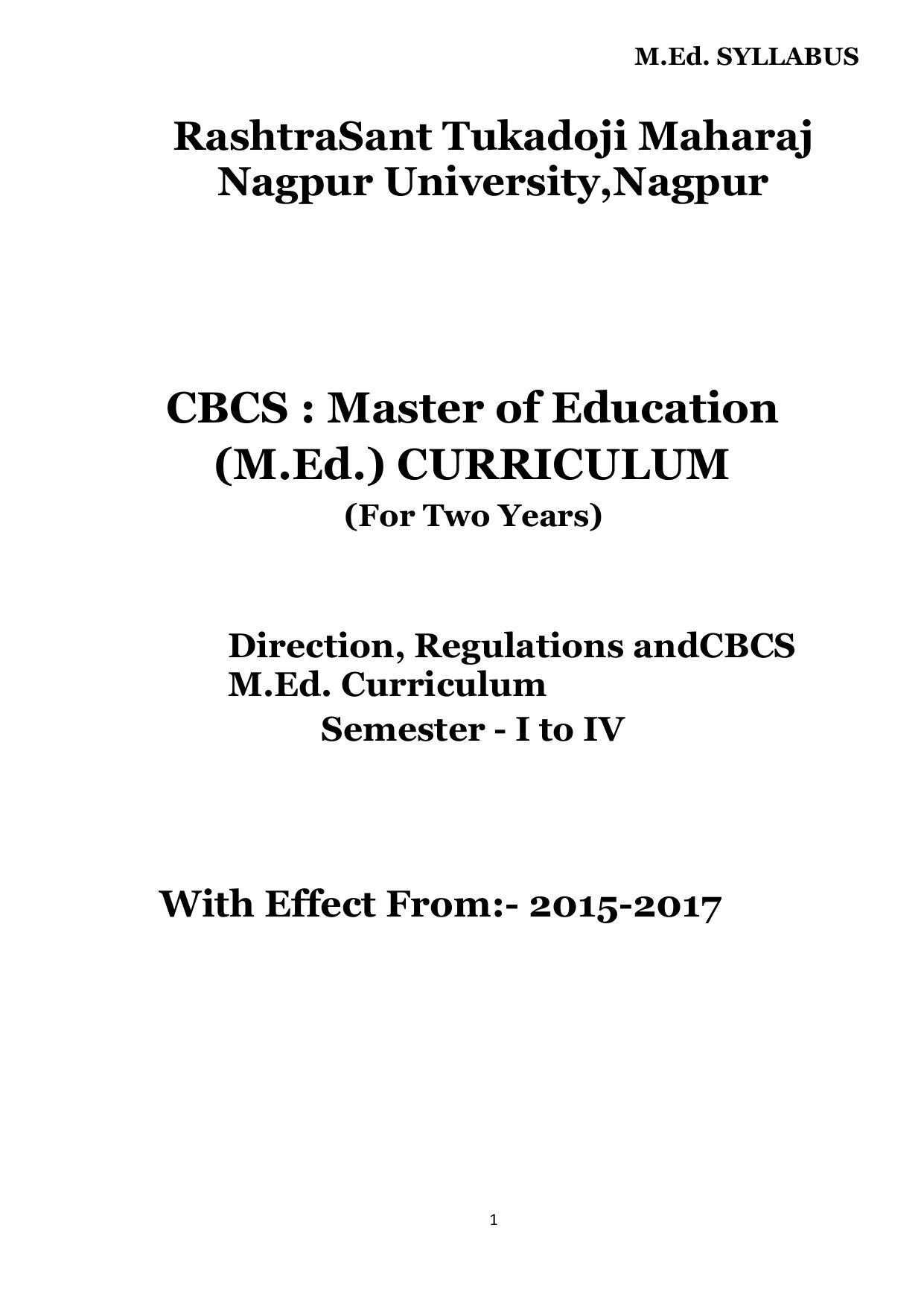 Dwonload Pdf - RTMNU Department of Education of (M.Ed.) CURRICULUM Syllabus. - Page 1