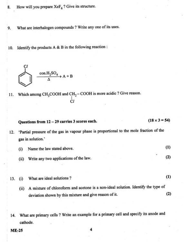 Kerala Plus Two 2021 Chemistry Model Question Paper - Page 4