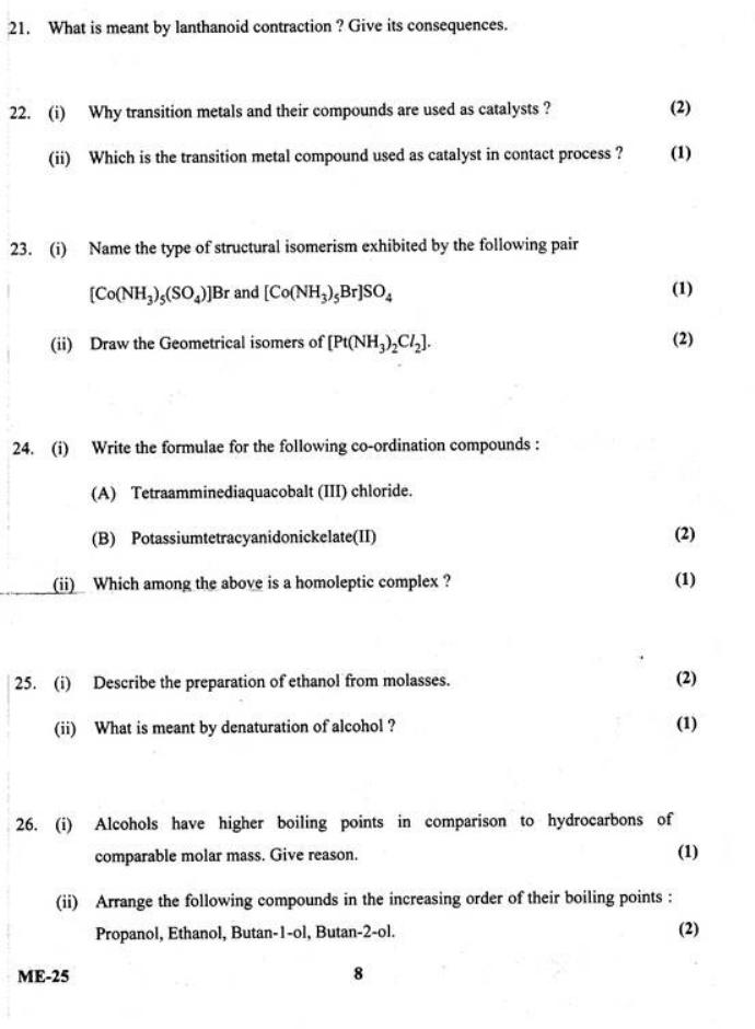 Kerala Plus Two 2021 Chemistry Model Question Paper - Page 8