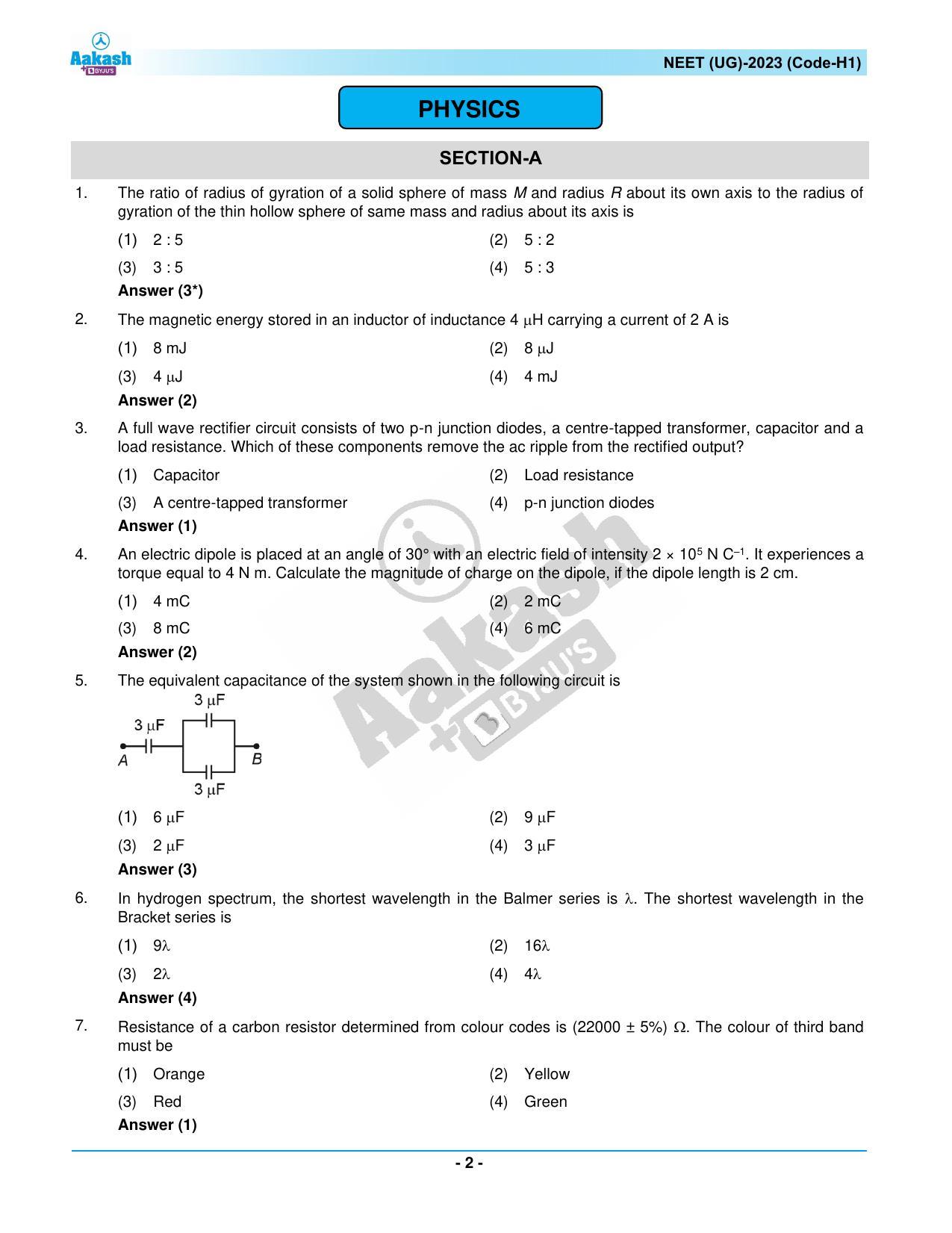 NEET 2023 Question Paper H1 - Page 2