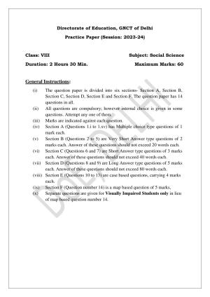 Edudel Class 8 Social Science (English) Practice Papers-2 (2023-24)