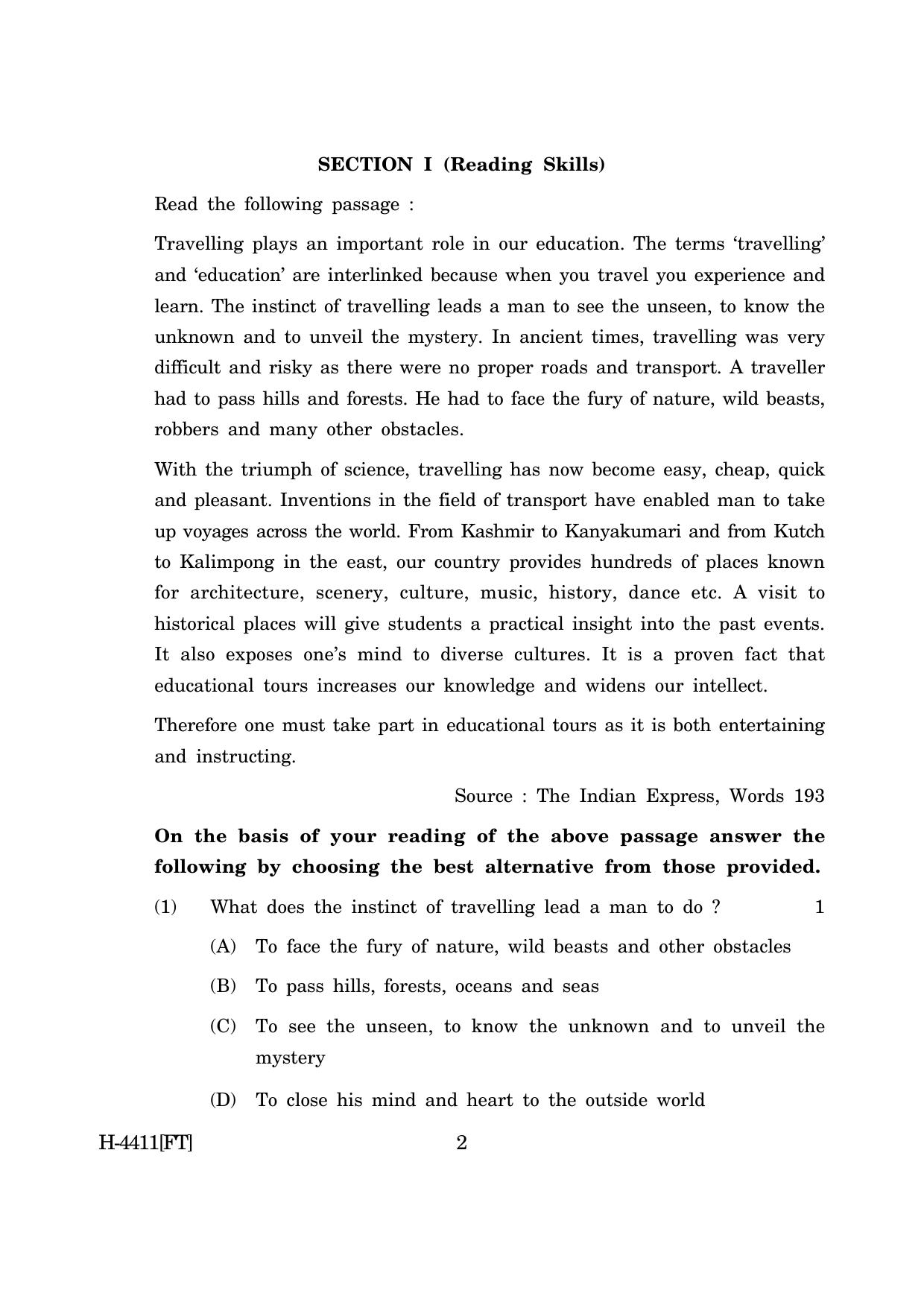 Goa Board Class 12 English I (November 2022) Question Paper - Page 2