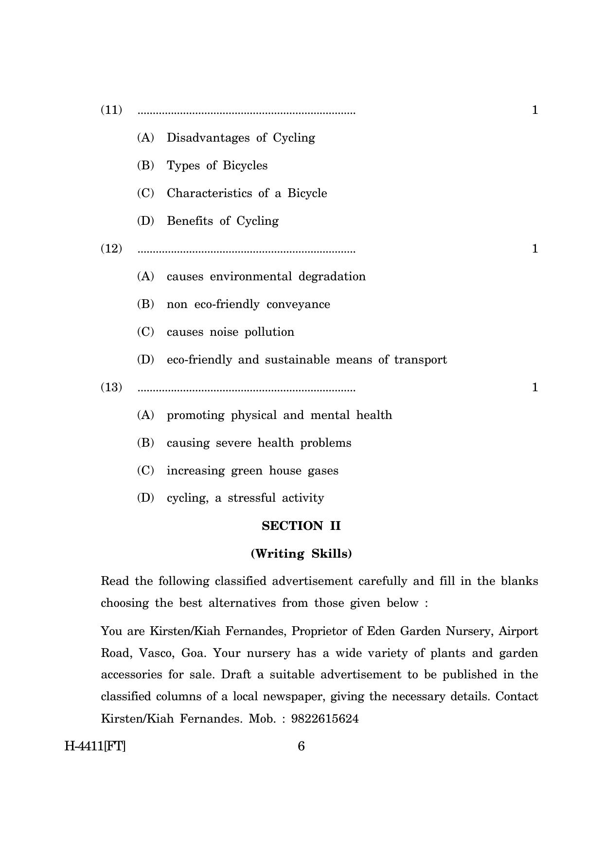 Goa Board Class 12 English I (November 2022) Question Paper - Page 6