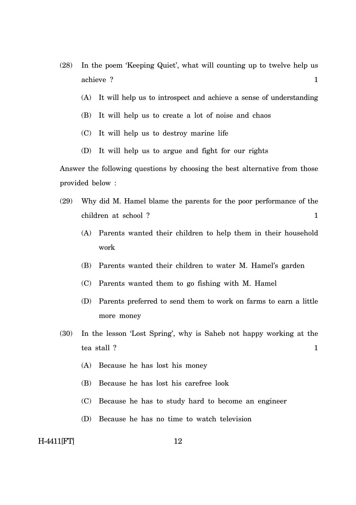 Goa Board Class 12 English I (November 2022) Question Paper - Page 12
