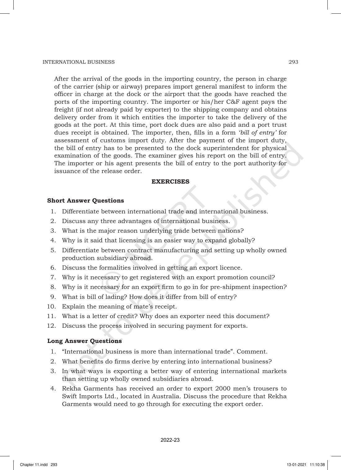 NCERT Book for Class 11 Business Studies Chapter 11 International Business-I - Page 42