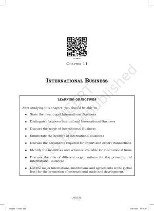 NCERT Book for Class 11 Business Studies Chapter 11 International Business-I