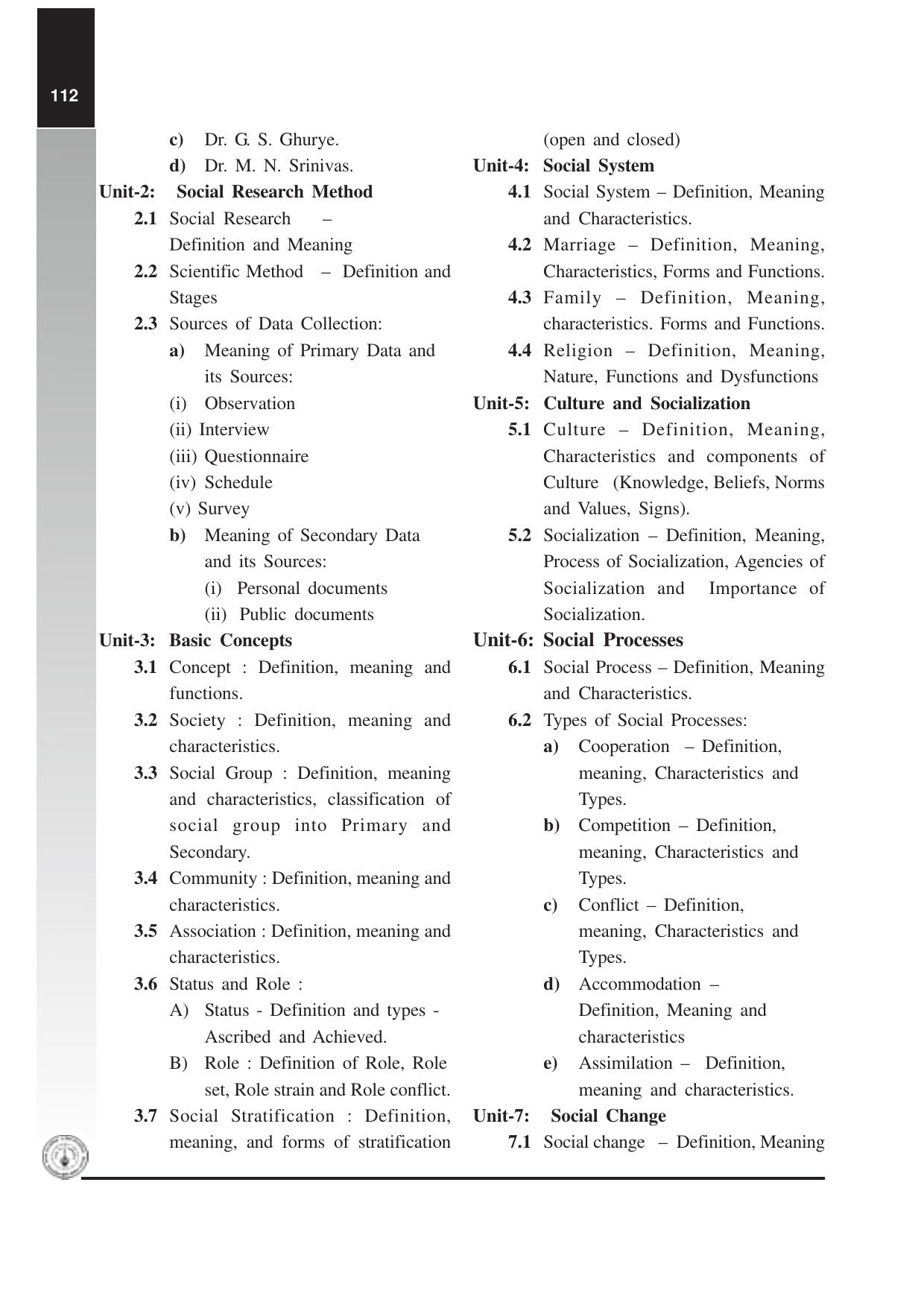 Maharashtra HSC Sociology Syllabus  - Page 2