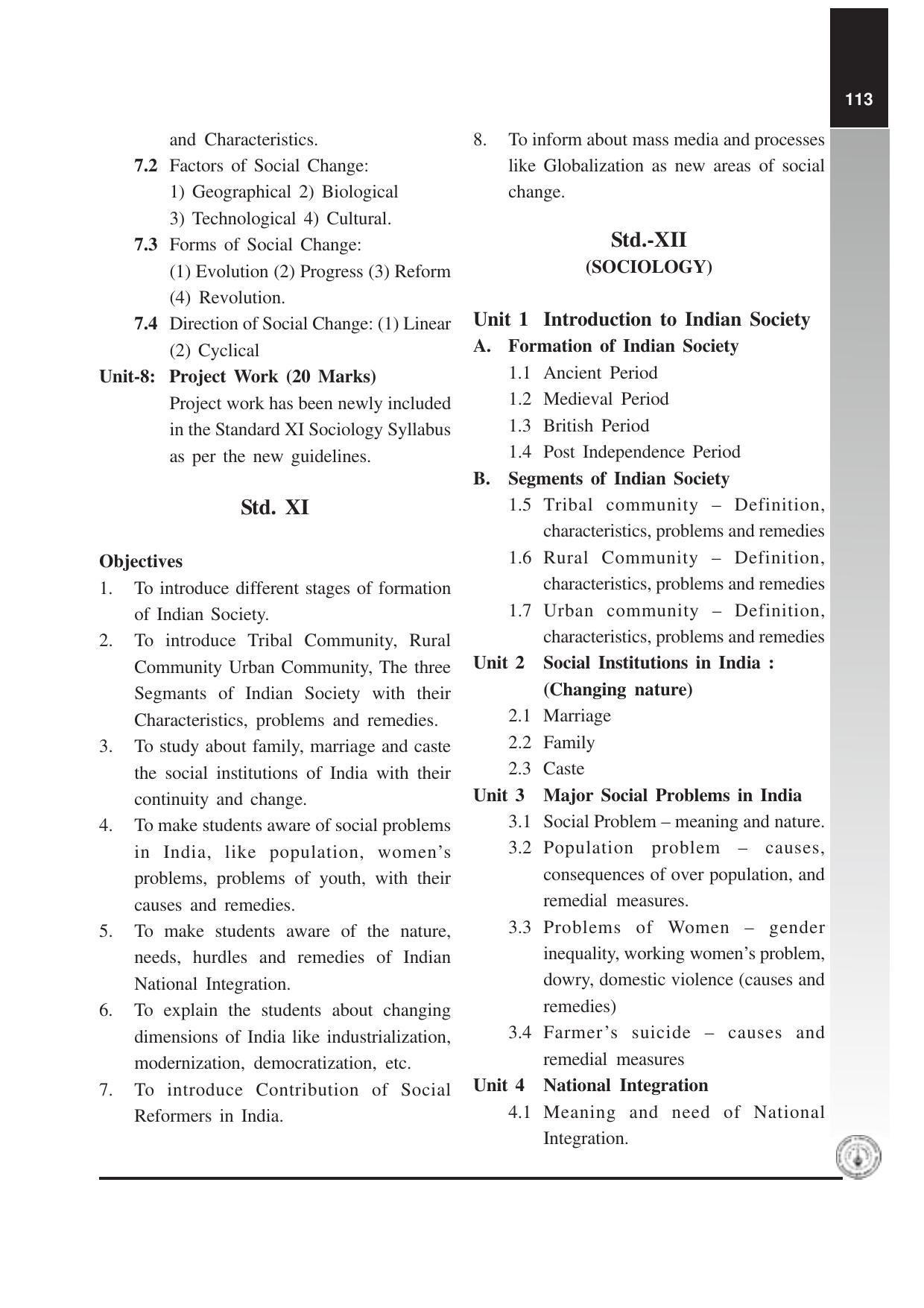 Maharashtra HSC Sociology Syllabus  - Page 3