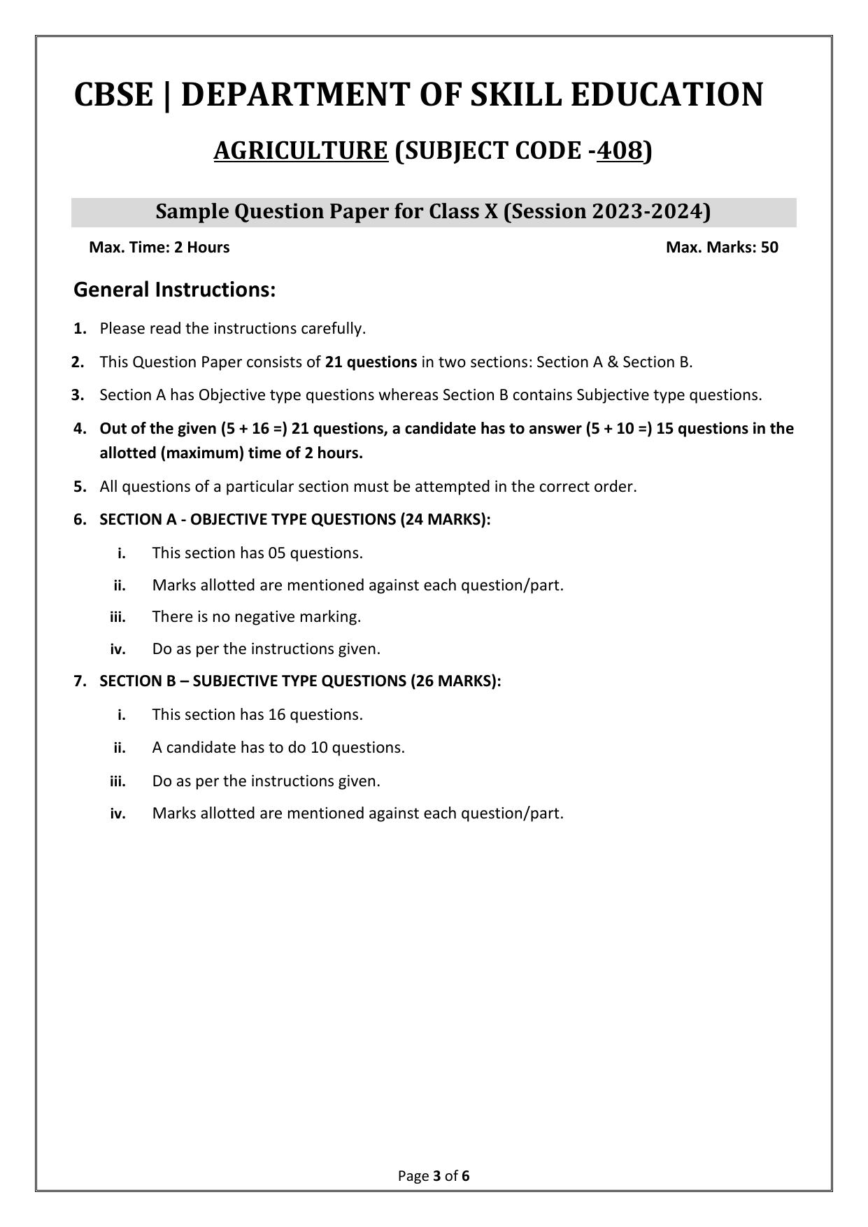 CBSE Class 10 Agriculture Sample Papers 2023, 2024 IndCareer Schools