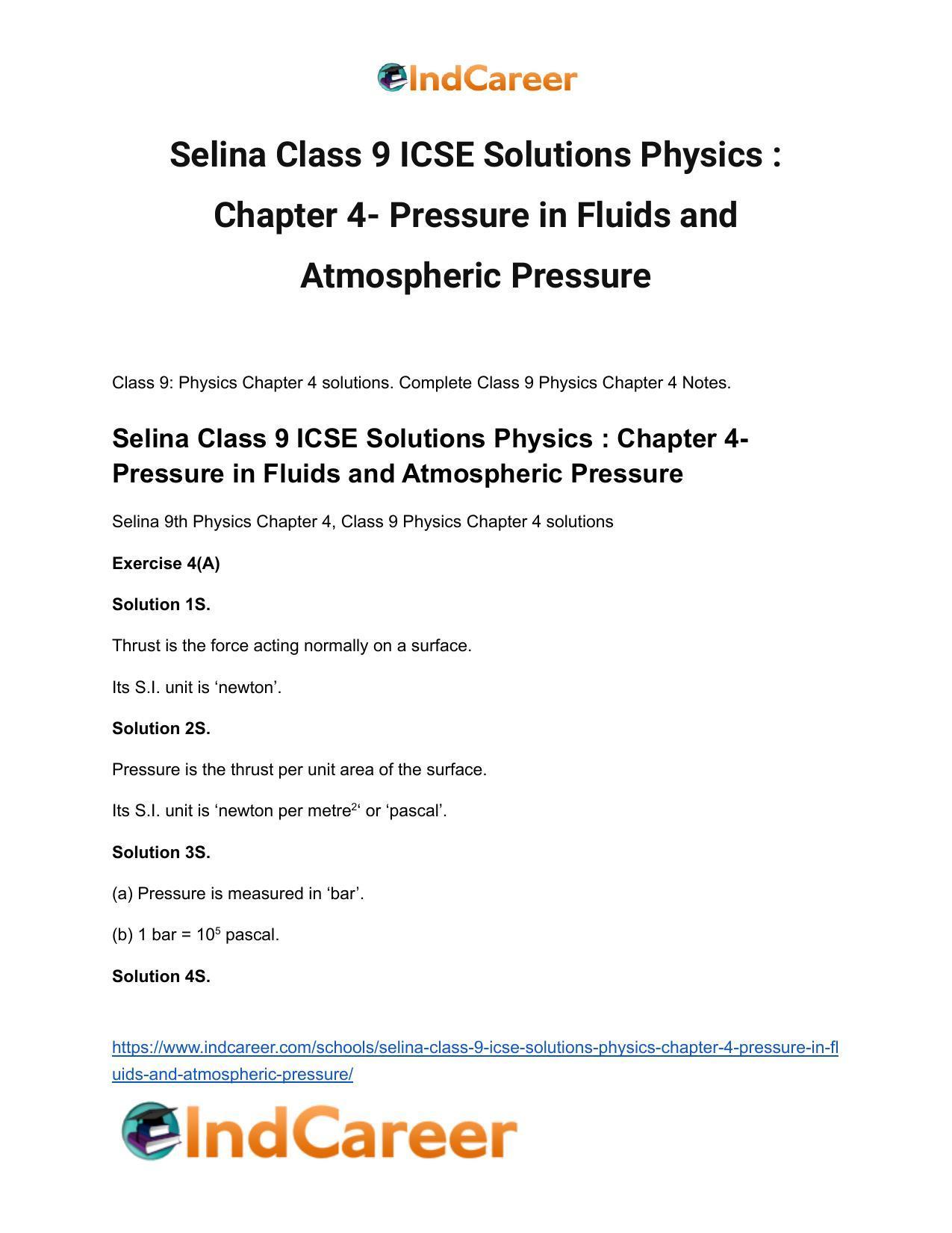 Selina Class 9 ICSE Solutions Physics : Chapter 4- Pressure in Fluids and Atmospheric Pressure - Page 2