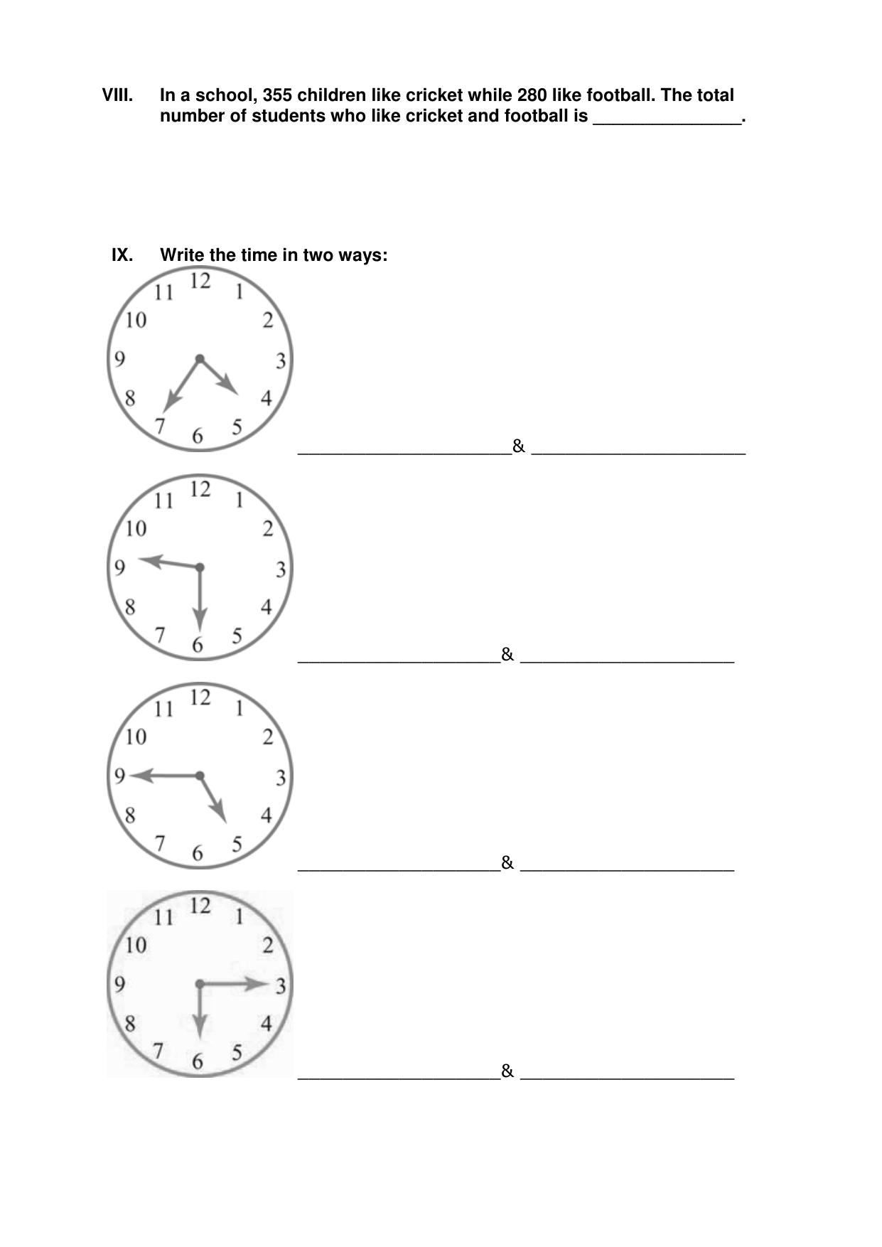 Worksheet for Class 3 Mathematics Numbers Time Addition Assignment - Page 2