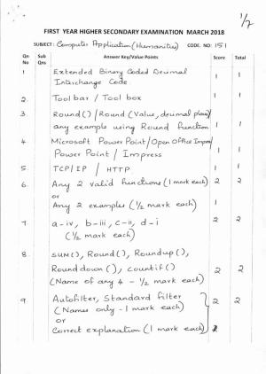 Kerala Plus One 2018 Computer Application (Humanities) Answer Key