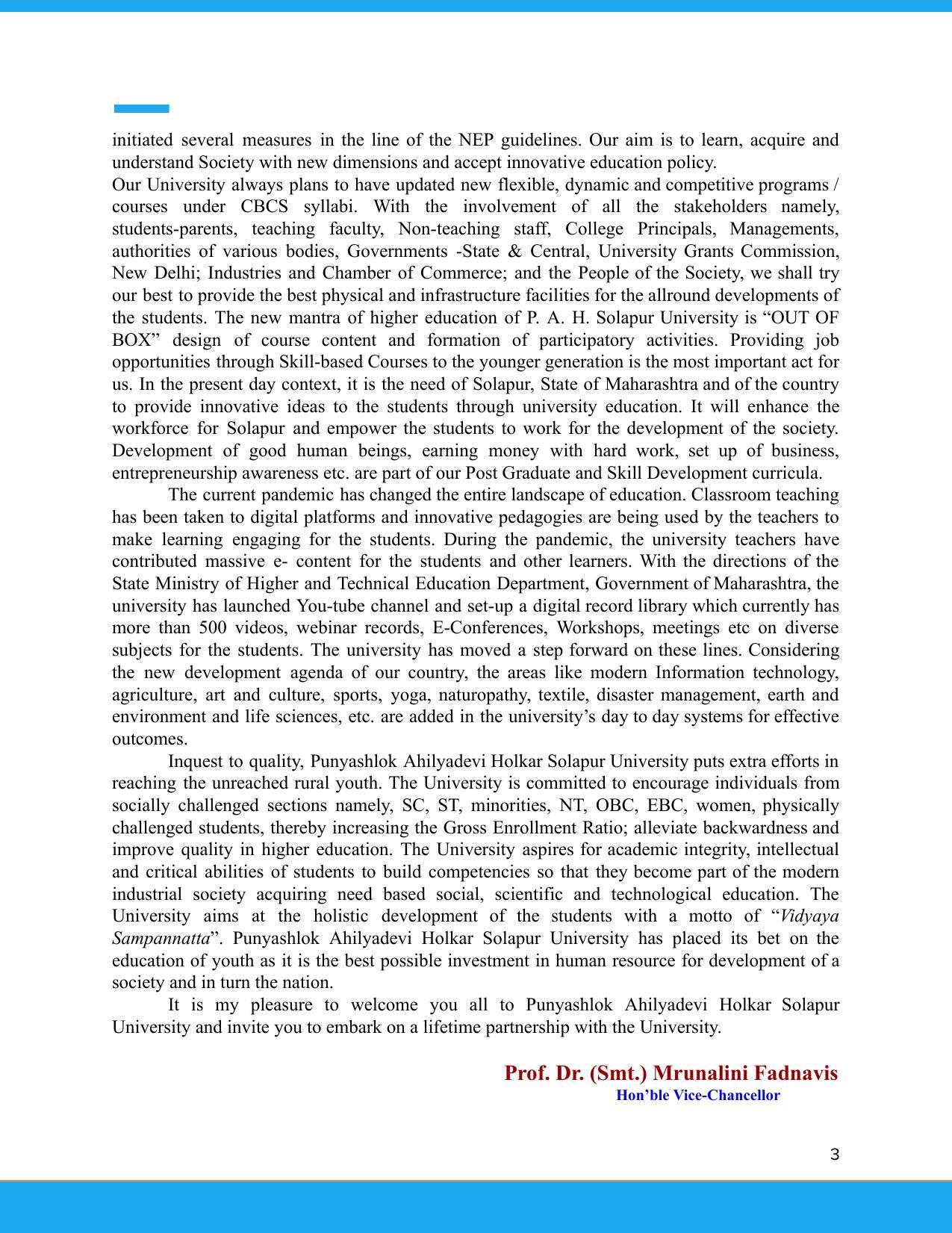 Solapur University, Solapur Prospectus 2021-22 - Page 4