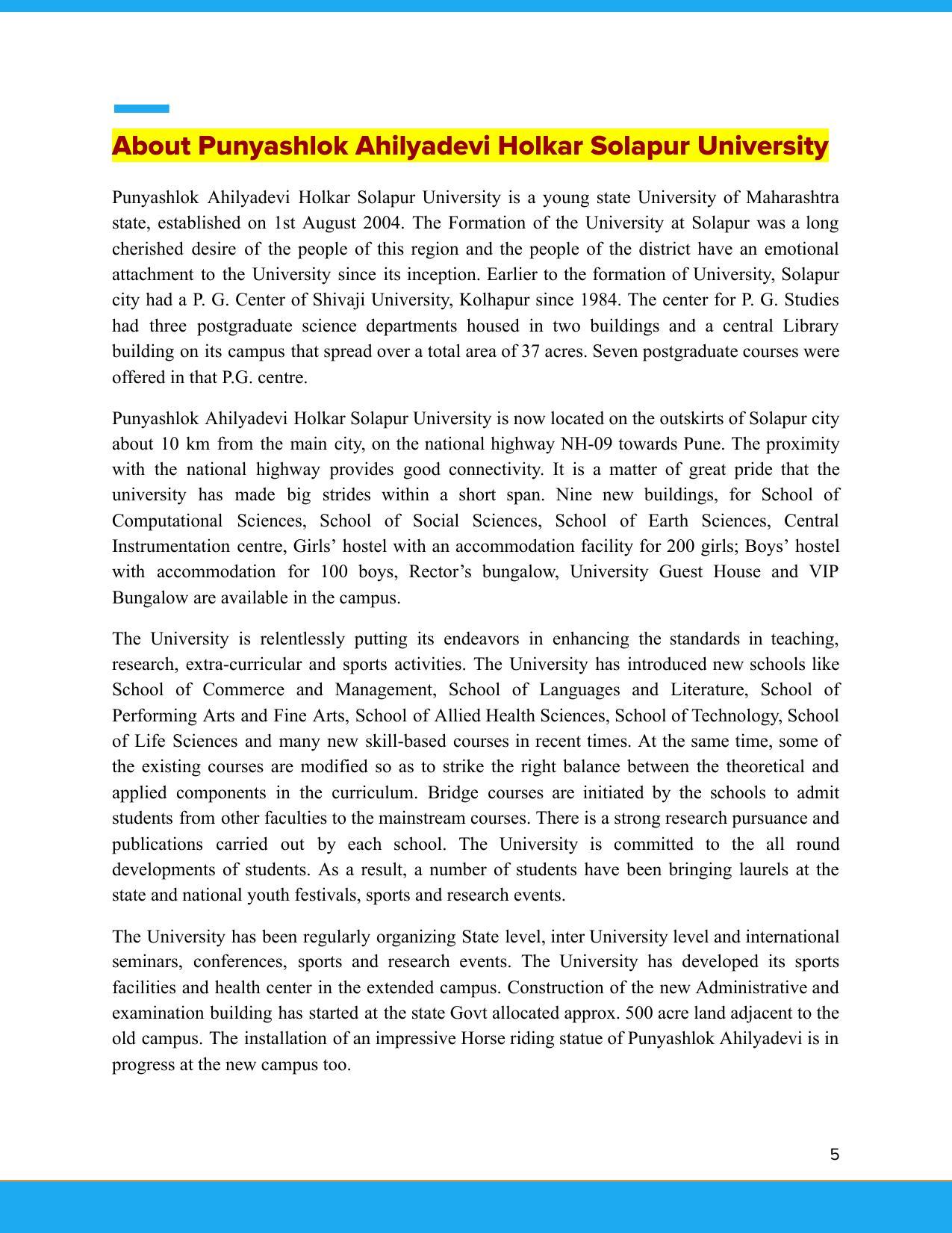 Solapur University, Solapur Prospectus 2021-22 - Page 6