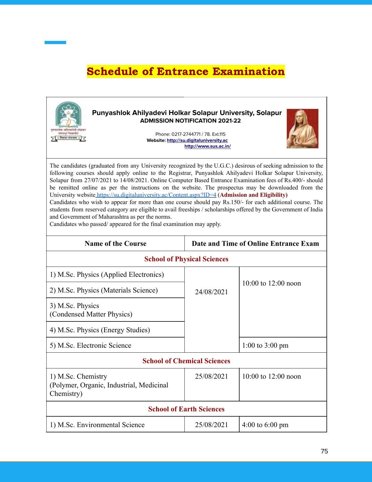 Solapur University, Solapur Prospectus 2021-22 - Page 76