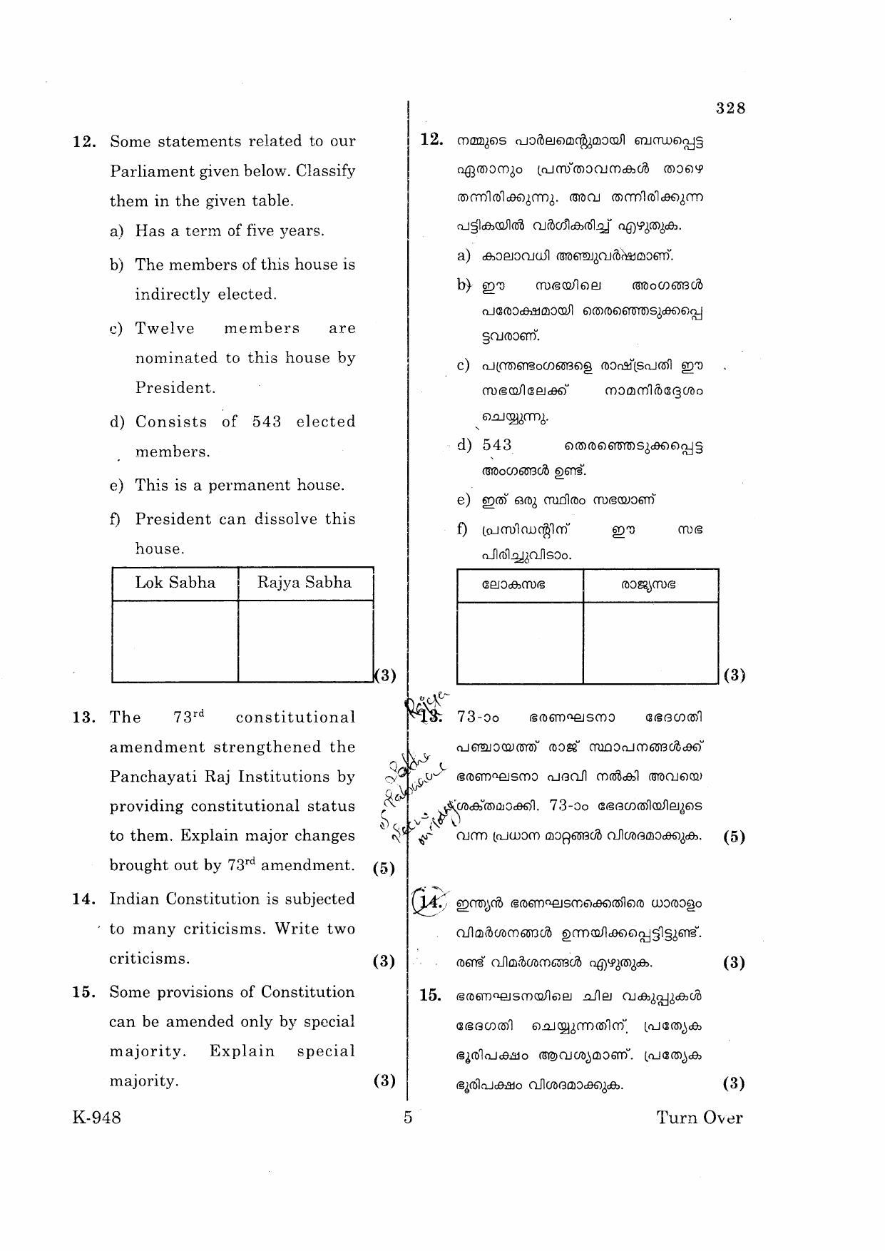 Kerala Plus One 2016 Political Science Question Papers - Page 5