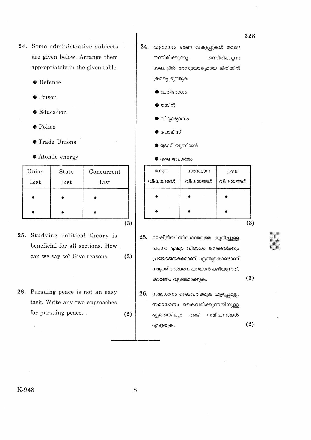 Kerala Plus One 2016 Political Science Question Papers - Page 8