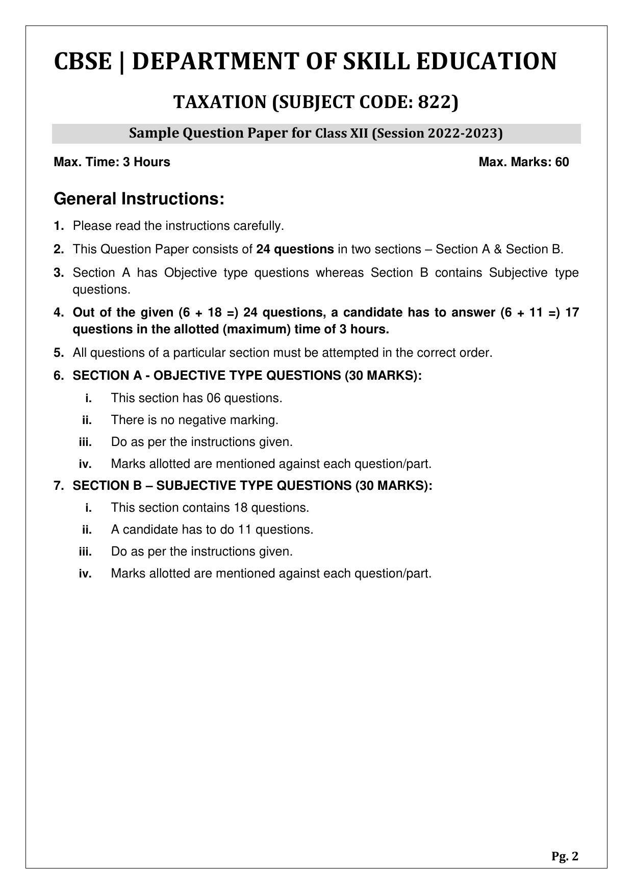 CBSE Class 12 Taxation (Skill Education) Sample Papers 2023 - Page 2