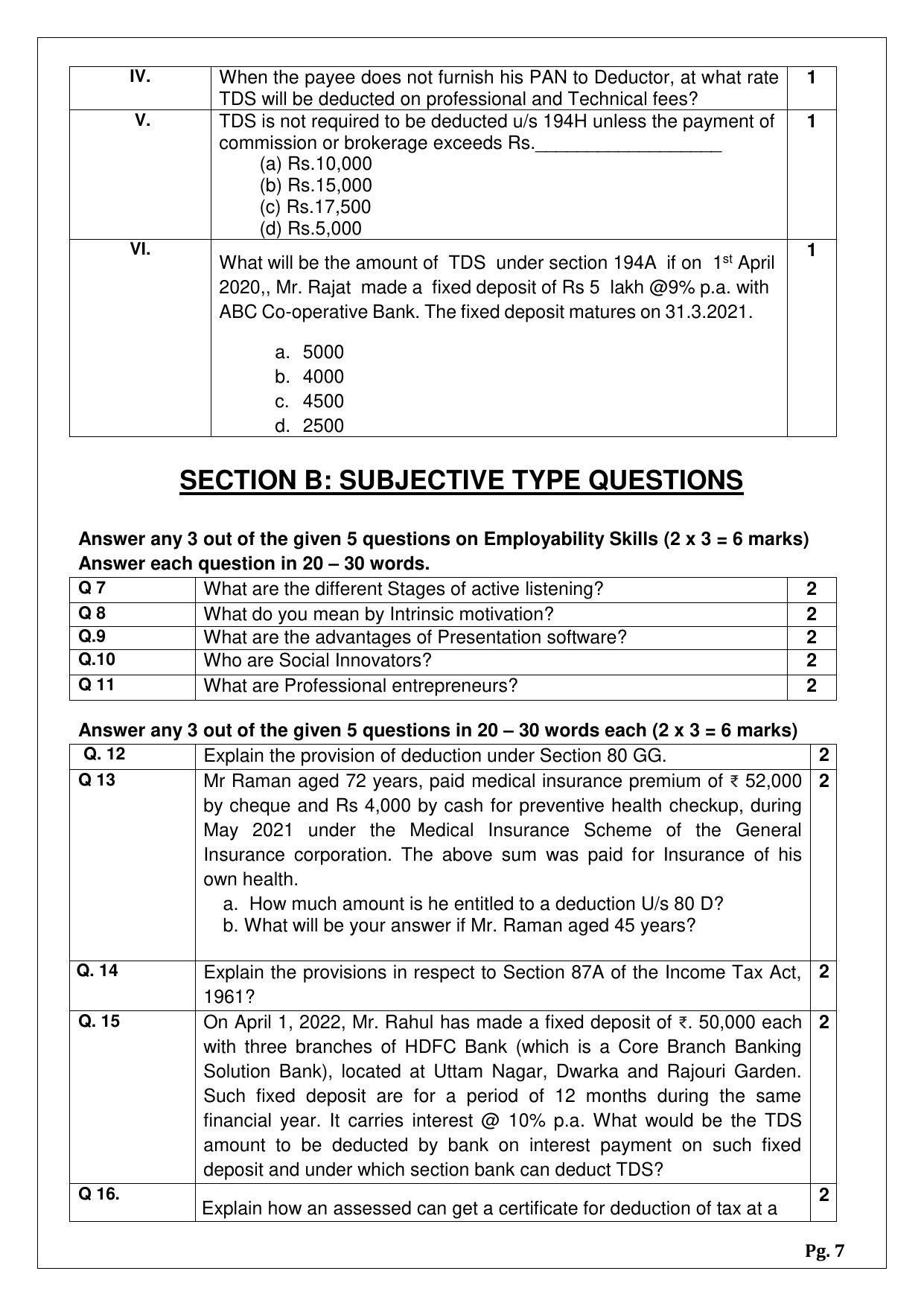 CBSE Class 12 Taxation (Skill Education) Sample Papers 2023 - Page 7