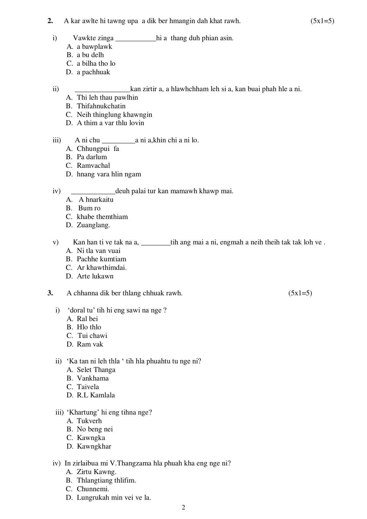 CBSE Class 10 Mizo Sample Paper 2025 - Page 2