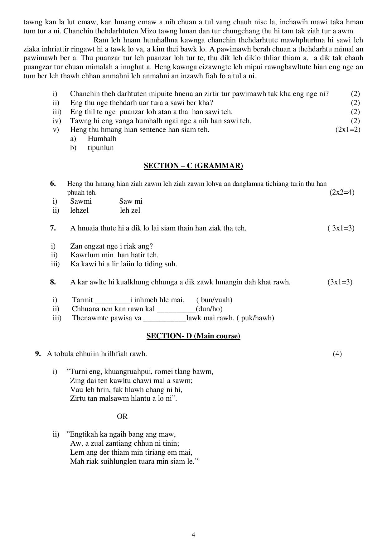 CBSE Class 10 Mizo Sample Paper 2025 - Page 4