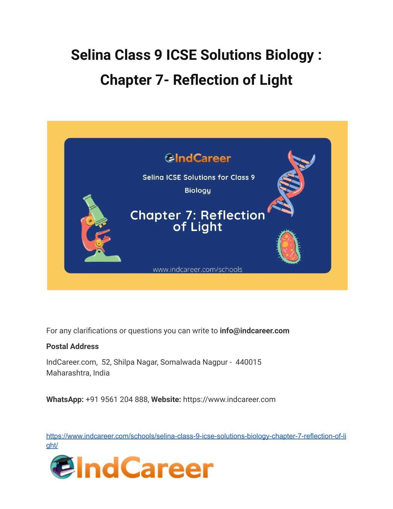 Selina Class 9 ICSE Solutions Biology : Chapter 7- Reflection of Light - Page 1