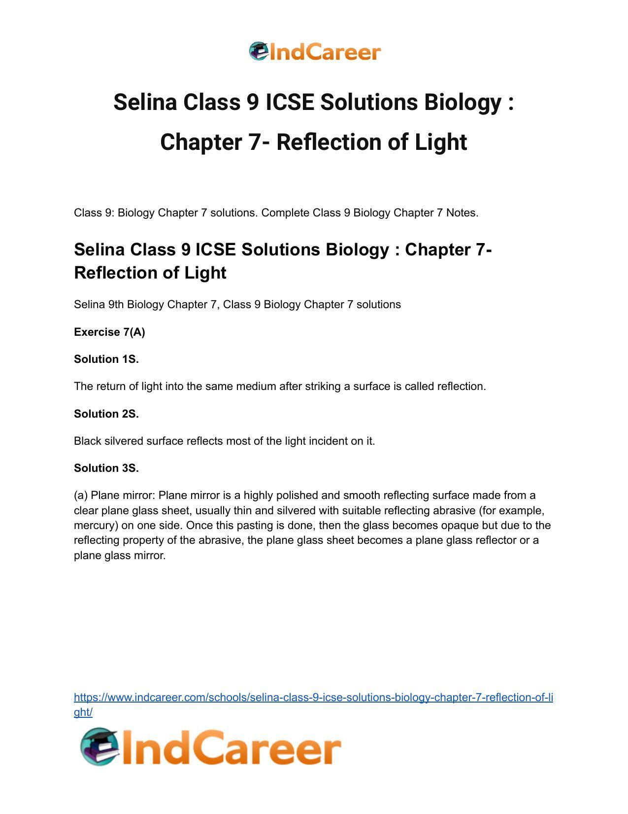 Selina Class 9 ICSE Solutions Biology : Chapter 7- Reflection of Light - Page 2