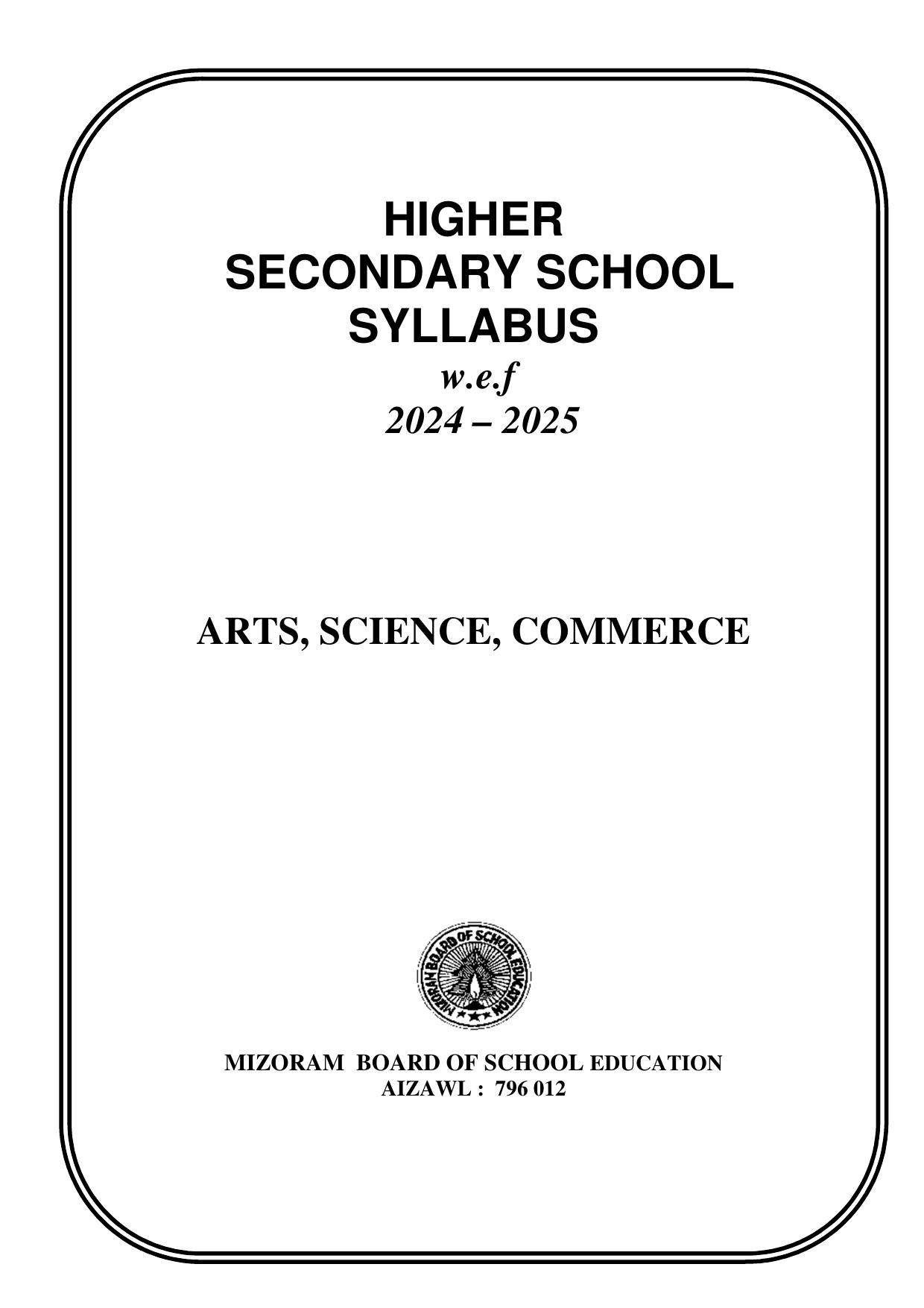 Mizoram Board (MBSE) Class 11 & 12 Syllabus - Page 1