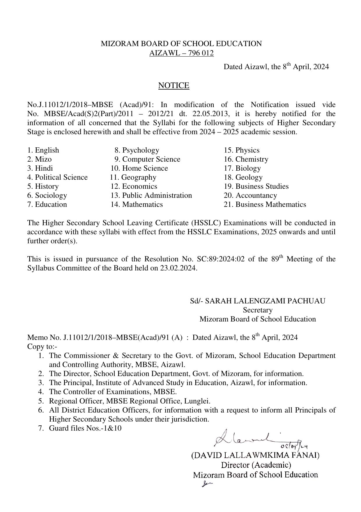 Mizoram Board (MBSE) Class 11 & 12 Syllabus - Page 2