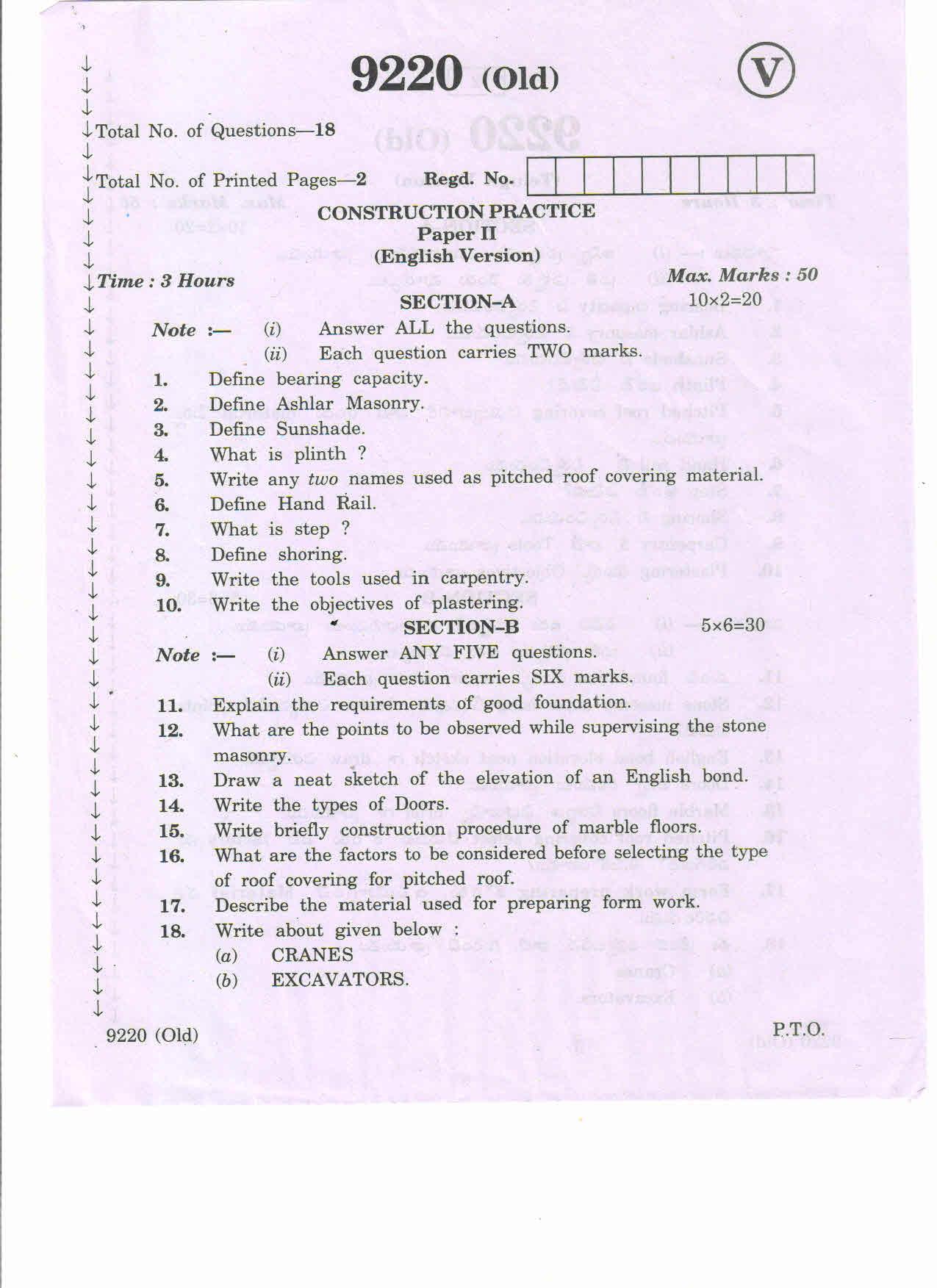 AP Inter 2nd Year Vocational Question Paper March - 2020 - Construction Practice - II (old) - Page 1