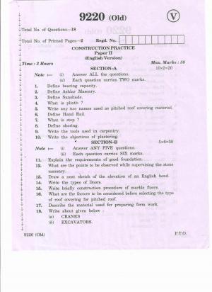 AP Inter 2nd Year Vocational Question Paper March - 2020 - Construction Practice - II (old)