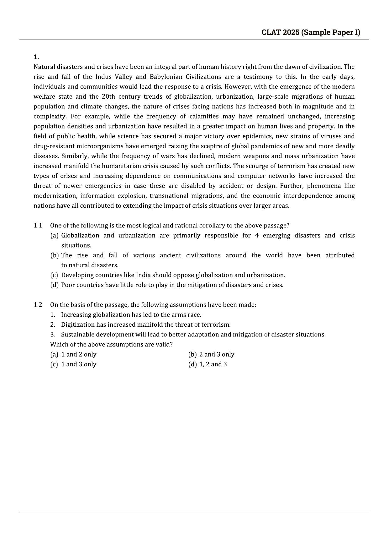 CLAT 2025 Sample Paper - 1 - Page 1
