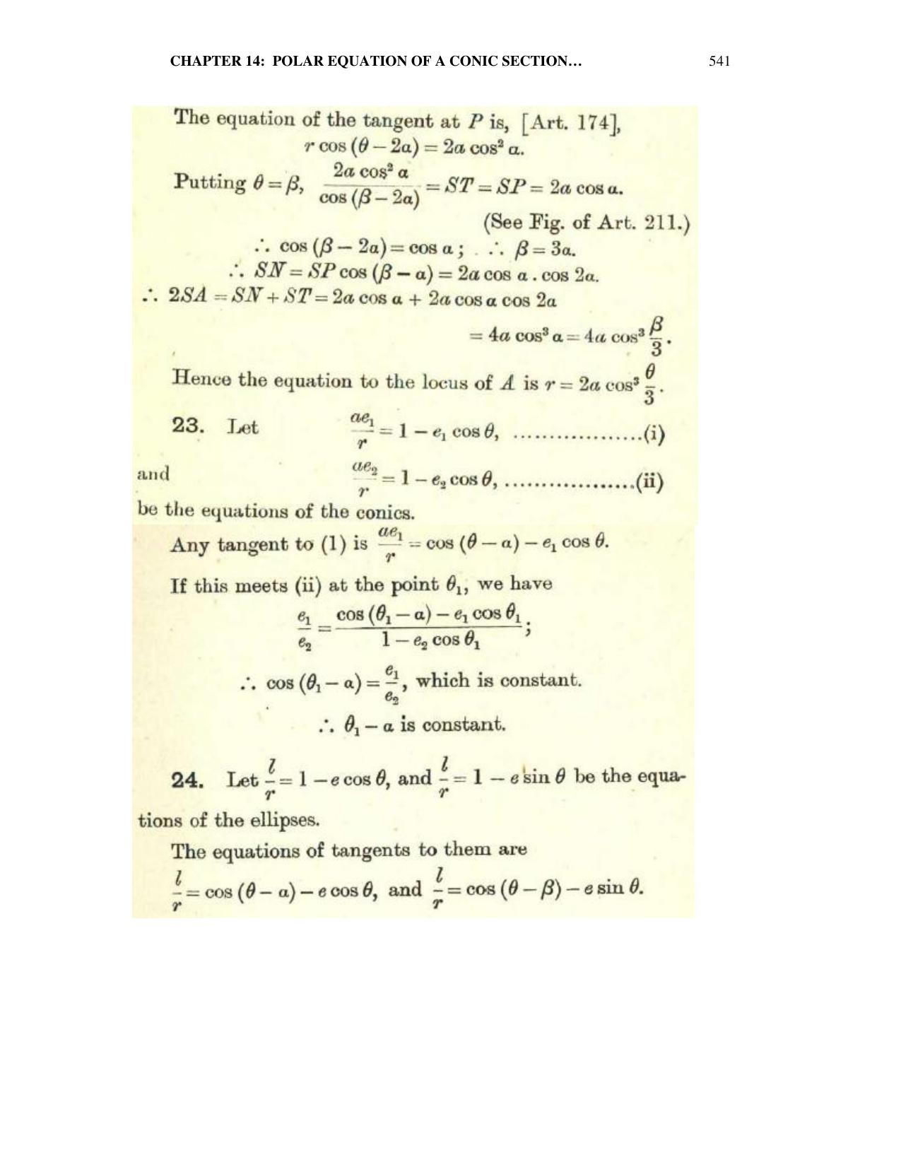 Chapter 14: Polar Equation Of A Conic Being the Pole - SL Loney Solutions: The Elements of Coordinate Geometry - Page 23