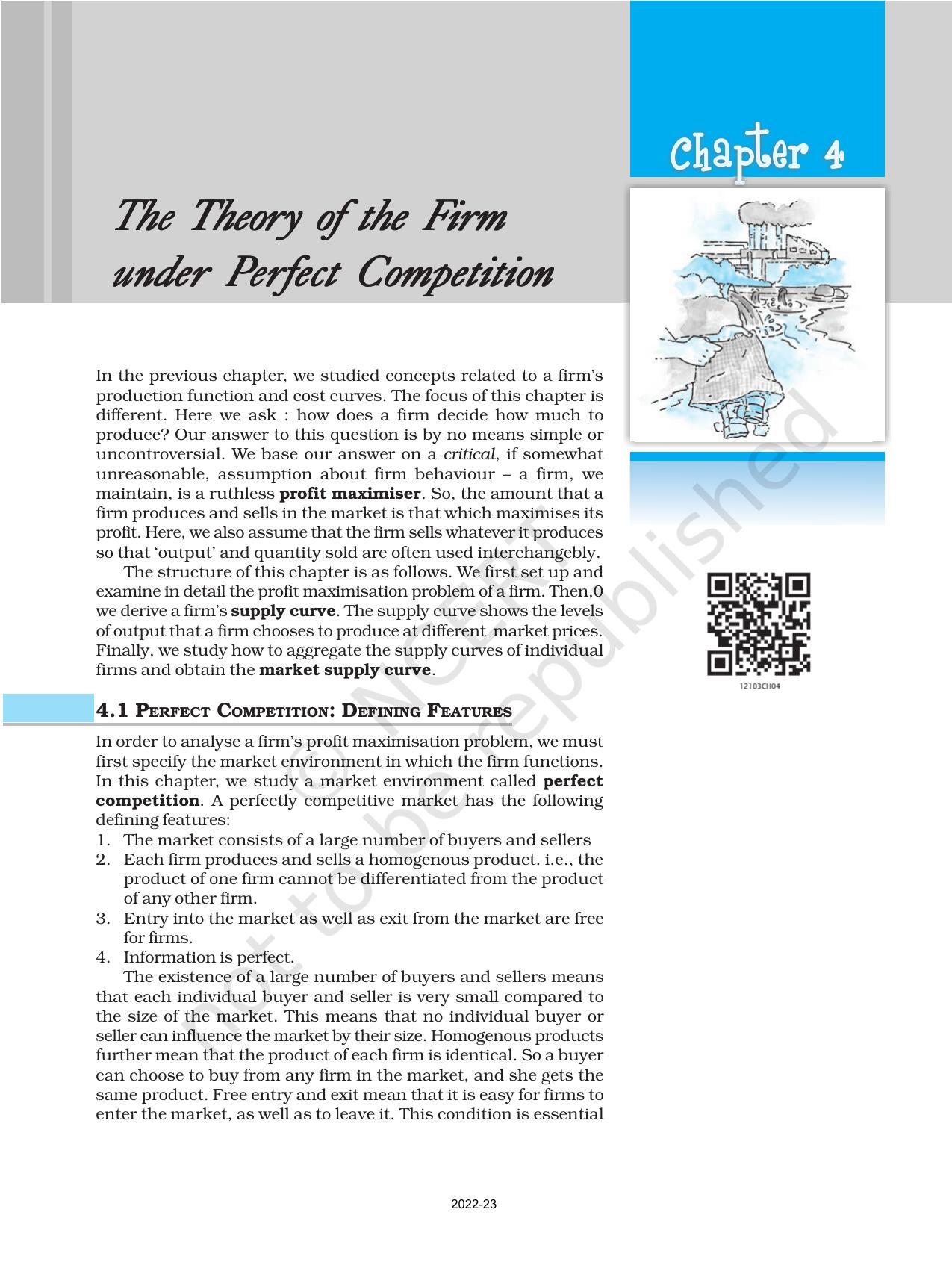 NCERT Book for Class 12 Economics (Microeconomics) Chapter 4 The Theory of the Firm under Perfect Competition - Page 1