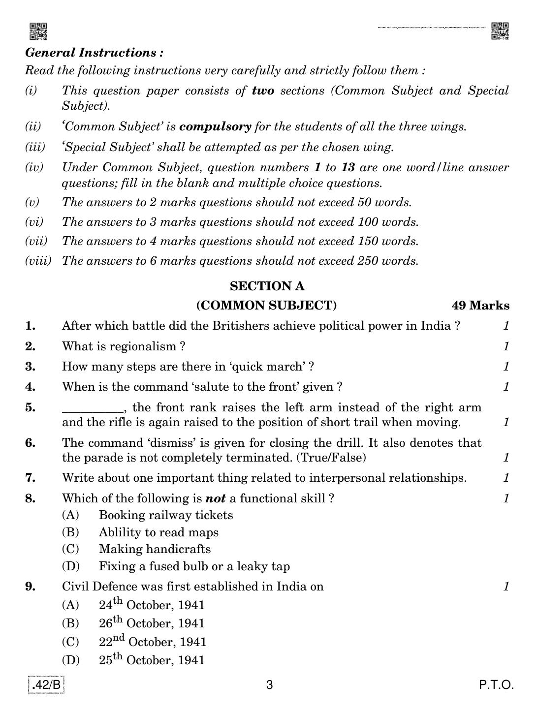 CBSE Class 12 NCC 2020 Compartment Question Paper - Page 3