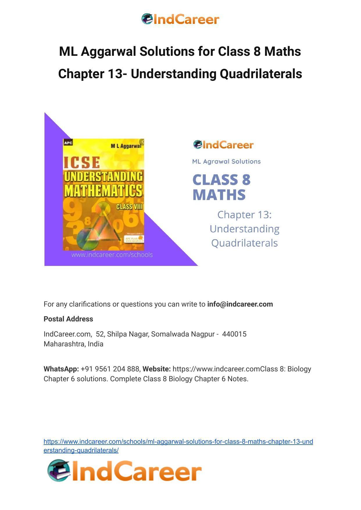 ML Aggarwal Solutions for Class 8 Maths Chapter 13- Understanding Quadrilaterals - Page 1