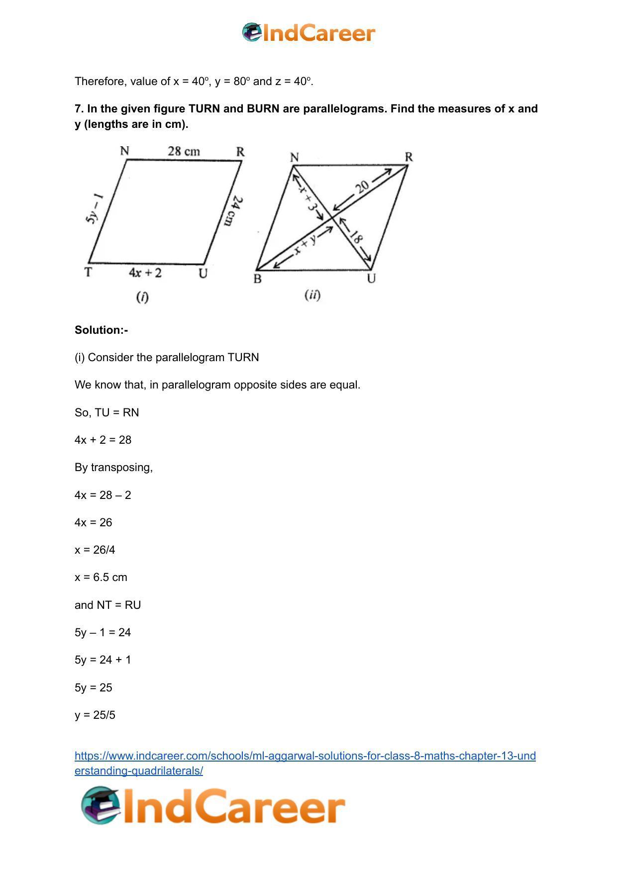 ML Aggarwal Solutions for Class 8 Maths Chapter 13- Understanding Quadrilaterals - Page 36