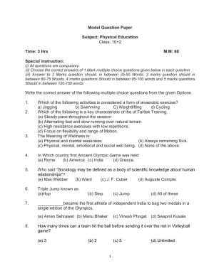 HPBOSE Class 12th Physical Education Sample Question Papers 2025