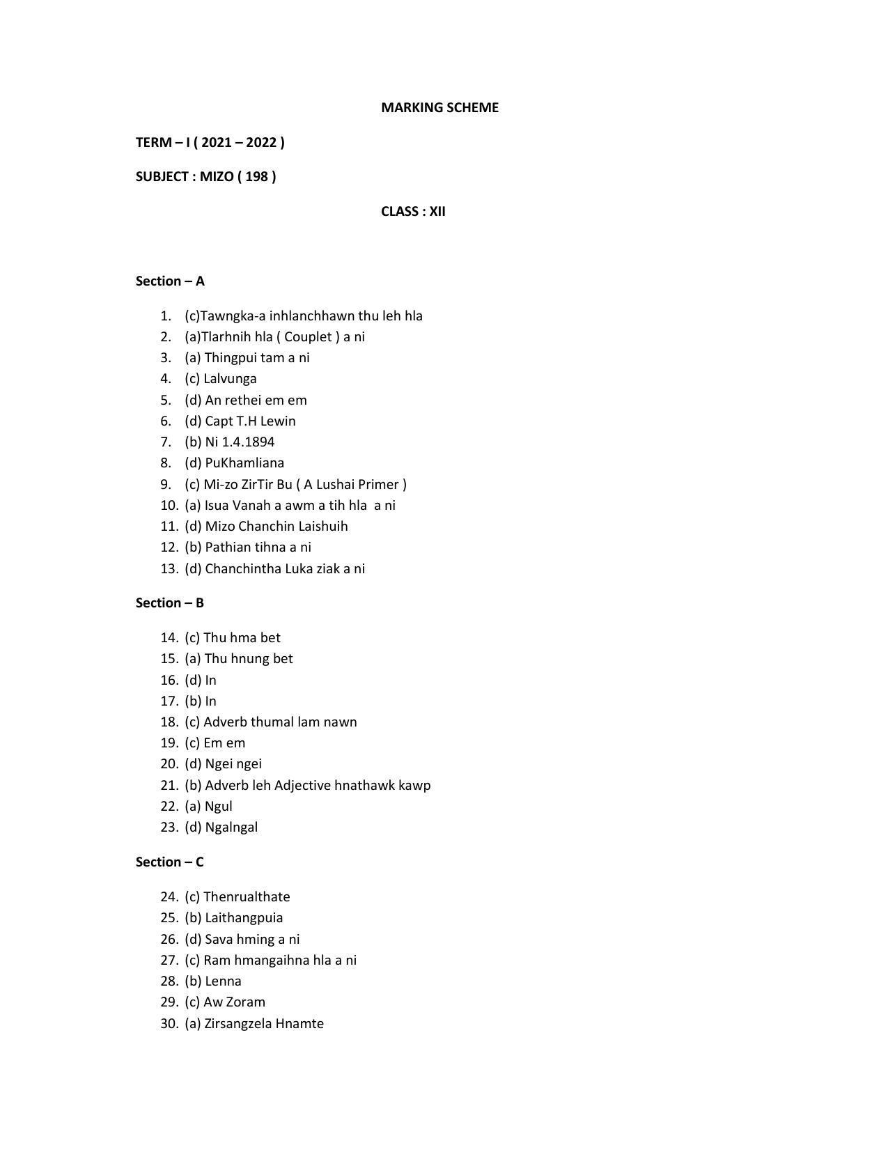 CBSE Class 12 Mizo Marking Scheme and Solutions 2021-22 - Page 1