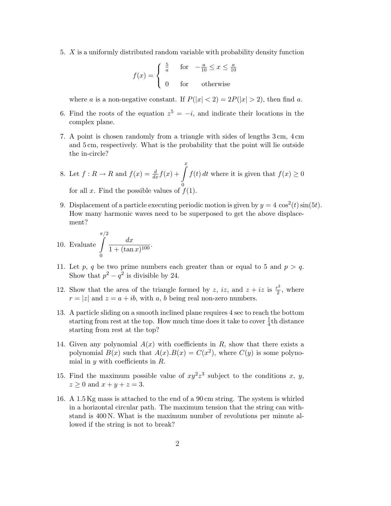 ISI Admission Test JRF in Physics and Applied Mathematics PHB 2016 Sample Paper - Page 2