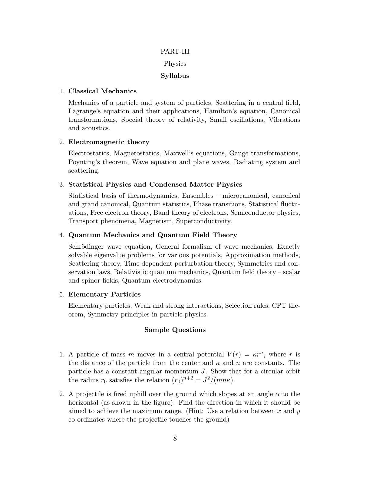 ISI Admission Test JRF in Physics and Applied Mathematics PHB 2016 Sample Paper - Page 8