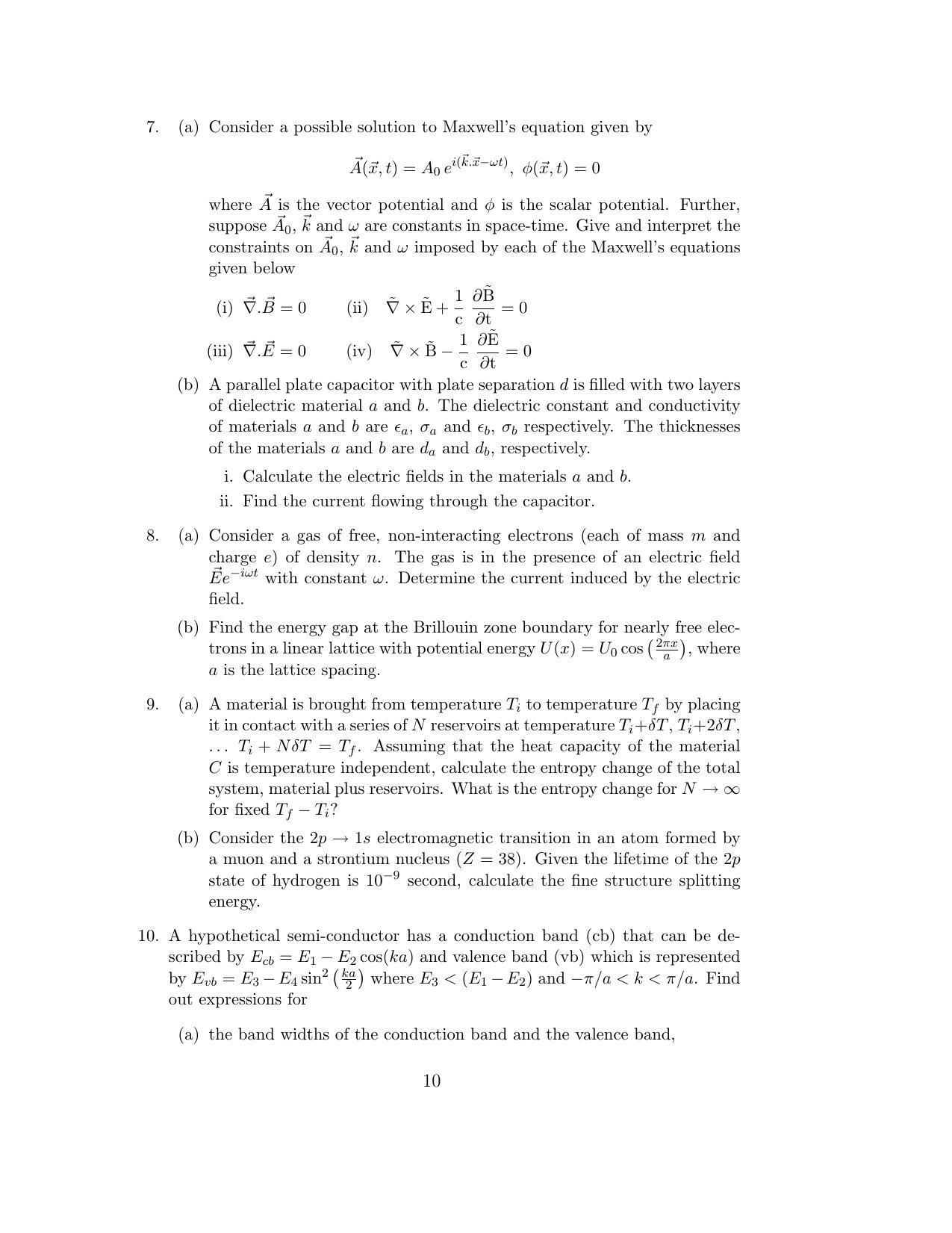 ISI Admission Test JRF in Physics and Applied Mathematics PHB 2016 Sample Paper - Page 10