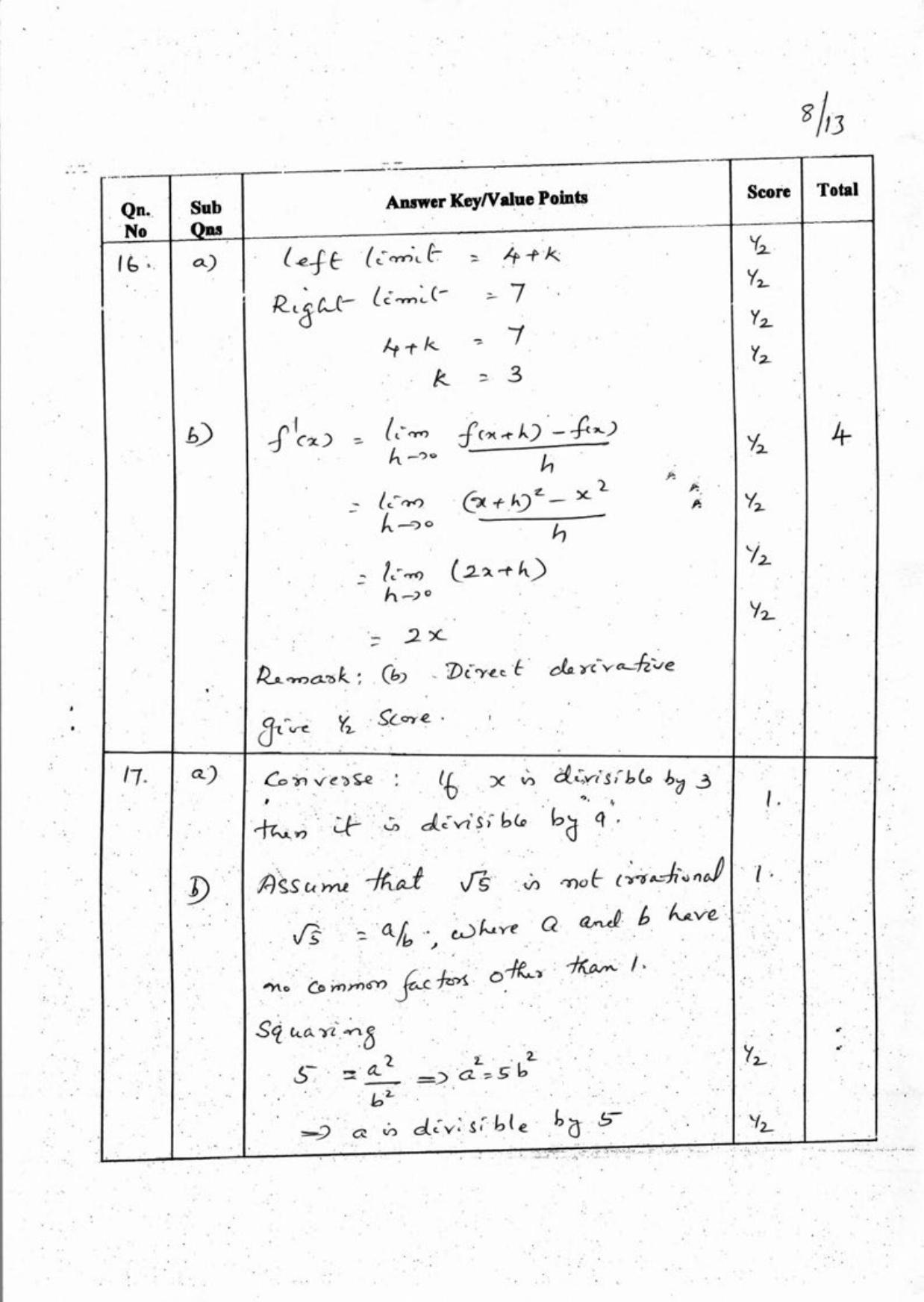 Kerala Plus One 2018 Maths (Commerce) Answer Key - Page 8