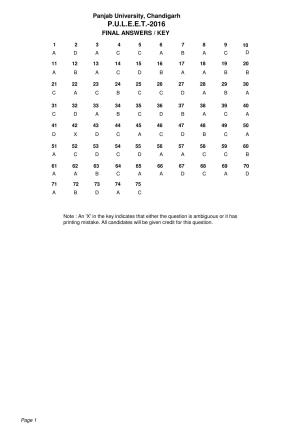 PULEET 2016 Answer Key