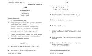Meghalaya Board (MBOSE) Class 11 Mathematics (theory) 2022 Question Paper