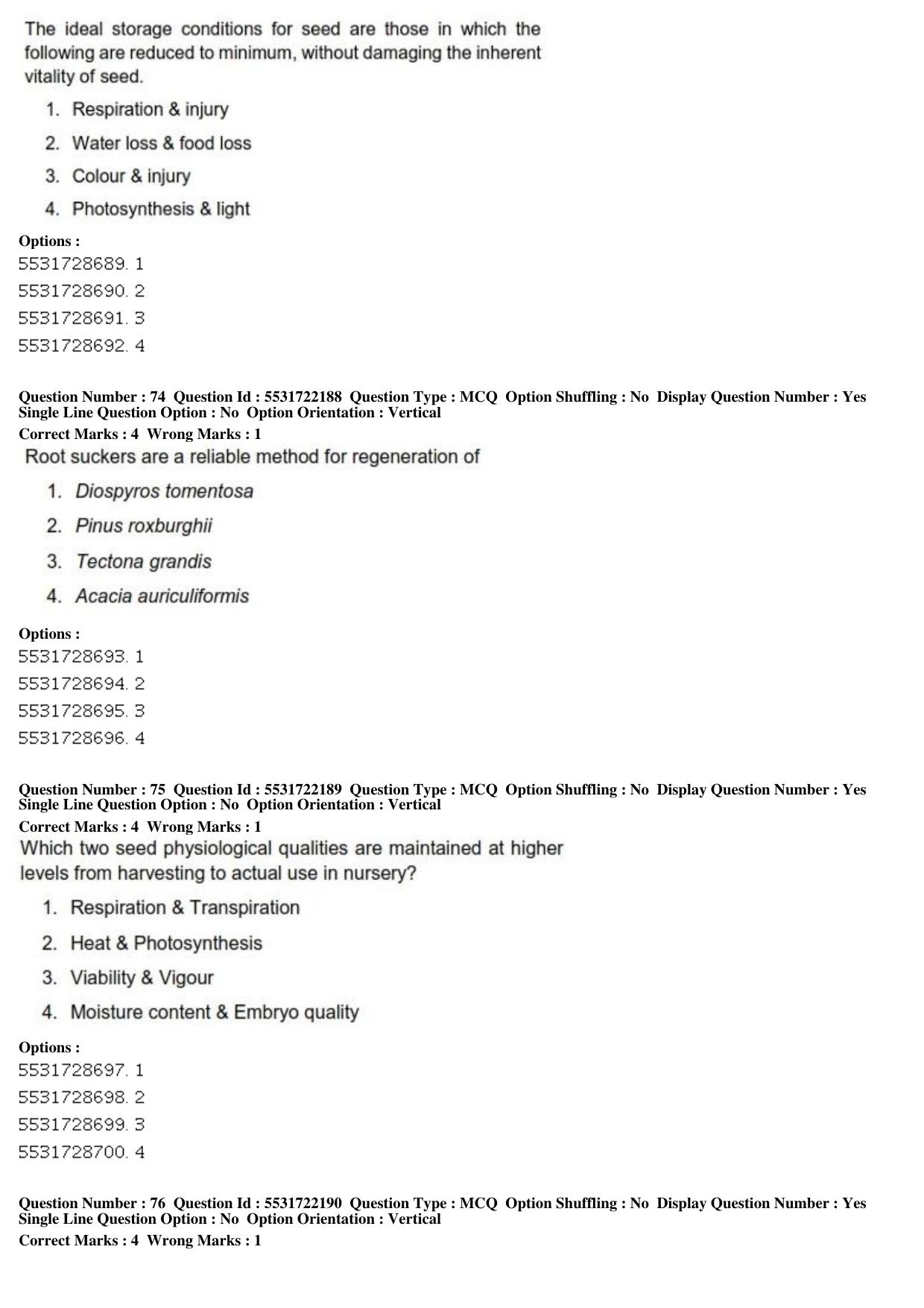 ICAR AIEEA PG 2019 FORESTRY AGROFORESTRY SILVICULTURE Question Paper - Page 26
