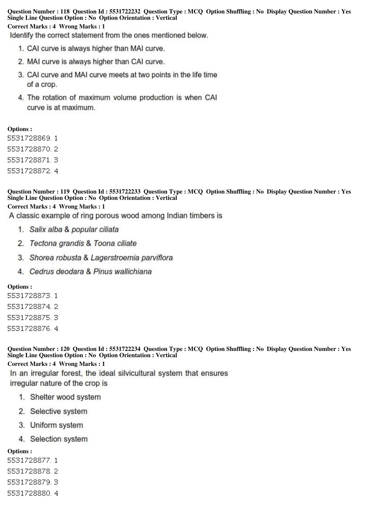 ICAR AIEEA PG 2019 FORESTRY AGROFORESTRY SILVICULTURE Question Paper - Page 41